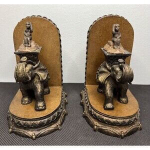 Vintage Bombay Monkey Riding Elephant Book Ends